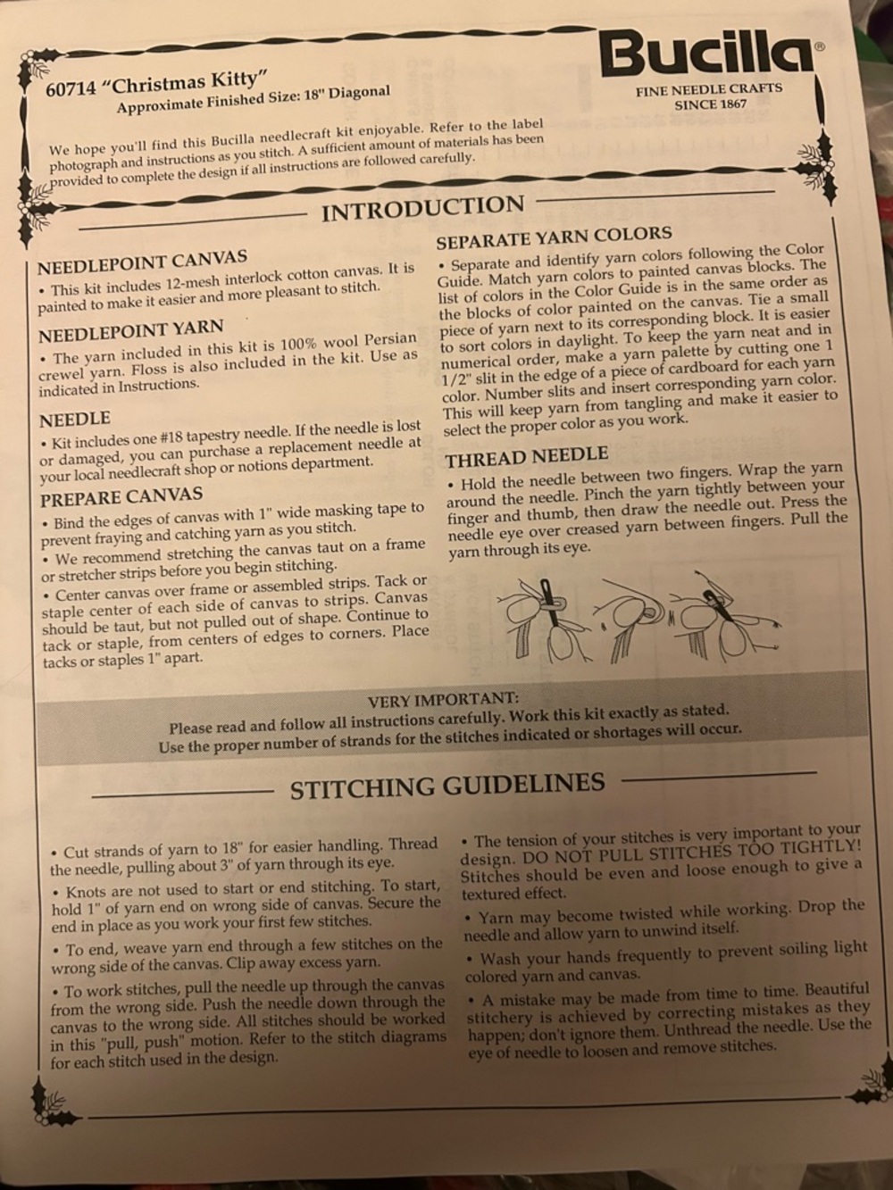 1993 Bucilla Christmas Kitty Needlepoint Stocking #60714 Cat 18” Open Package - Picture 10 of 10